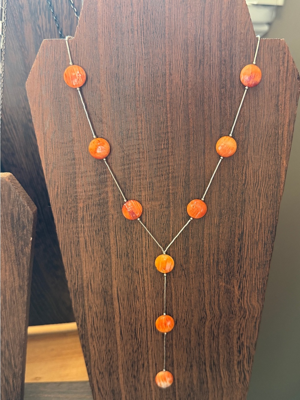Liquid Sterling Silver & Orange Spiny lariat necklace